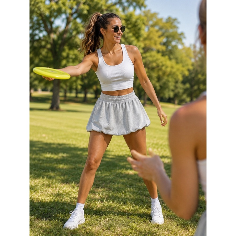 OFFLINE by Aerie Women Grey Fleece Bubble Skort Built-in Shorts Large NWT
